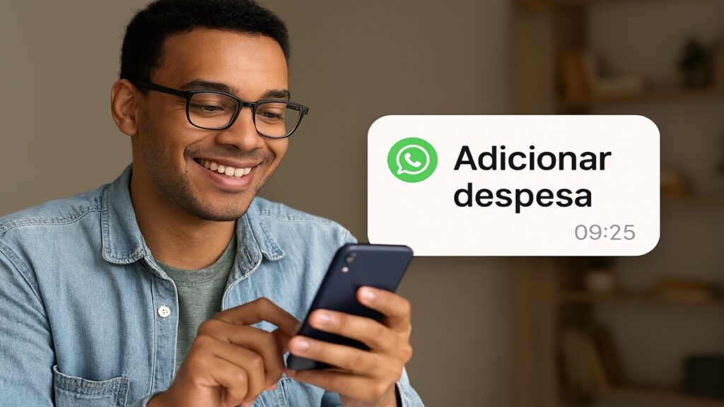Notificação do WhatsApp sobre lançamento de despesa em smartphone